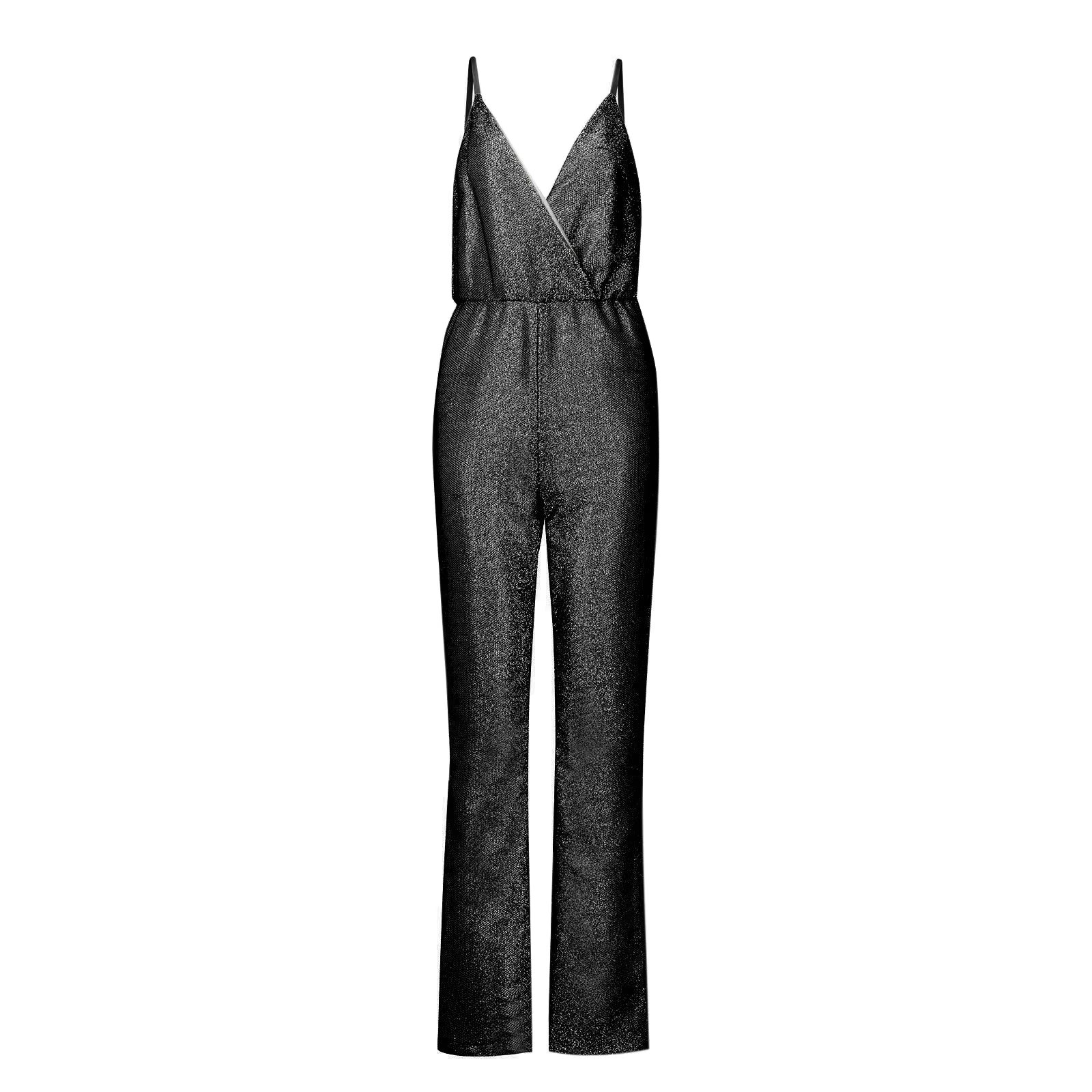 Women Elegant Sleeveless Sequined Glitter Shiny Jumpsuit Trousers Wide Leg Pants Sexy Slim Fit Backless Jumpsuit Romper Overalls