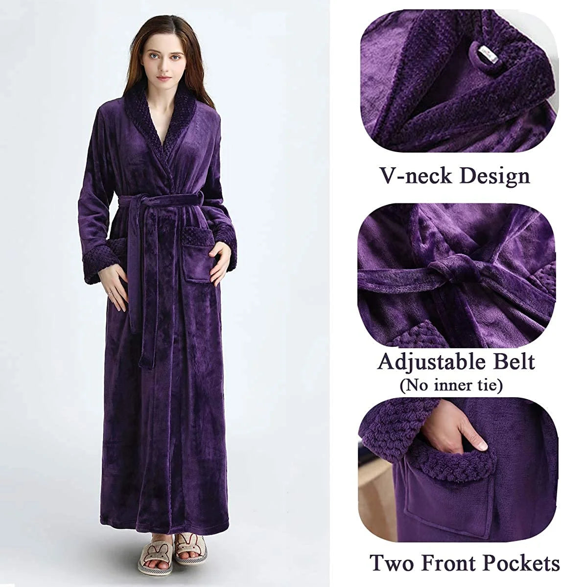 Plush Robes for Women Soft Warm Fleece Bathrobe Ladies Long Comfy Spa Bath Robe Housecoat